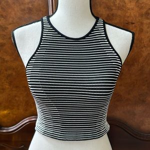 BCBGeneration Black & White Fitted Racer Back Crop Top
